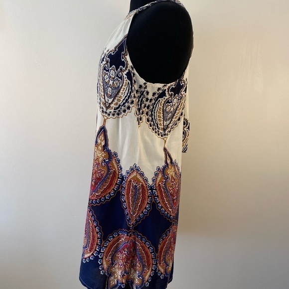 HALTER top mini dress tie back sexy swing a line blue red white - Picture 2 of 7